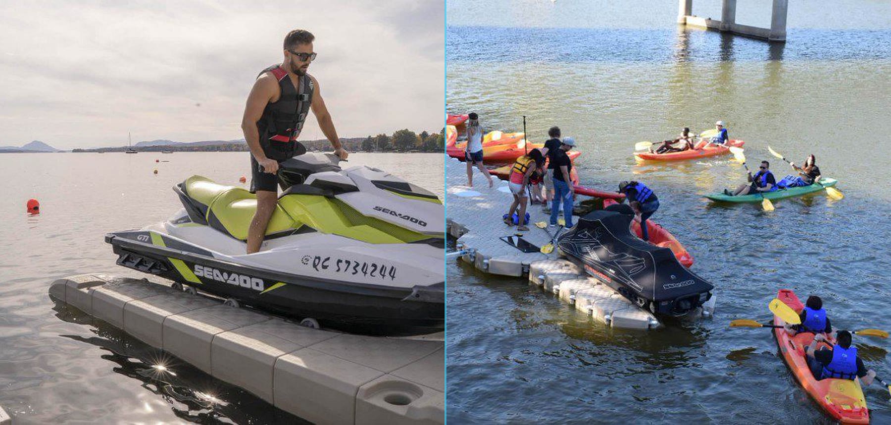 CanDock JetROLL and JetSLIDE personal watercraft docking systems in authentic waterfront installations